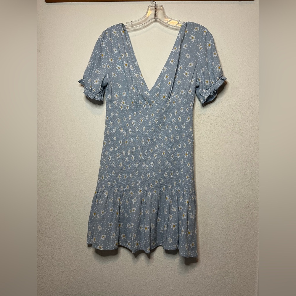 L.A Hearts, US size small, light blue with polka dots and floral print.